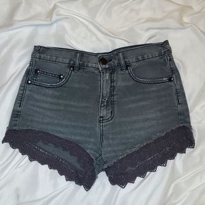 Free People Charcoal Gray Denim Lace Shorts